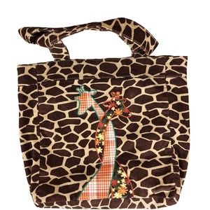 Giraffe Print Patchwork and Corduroy Tote Bag